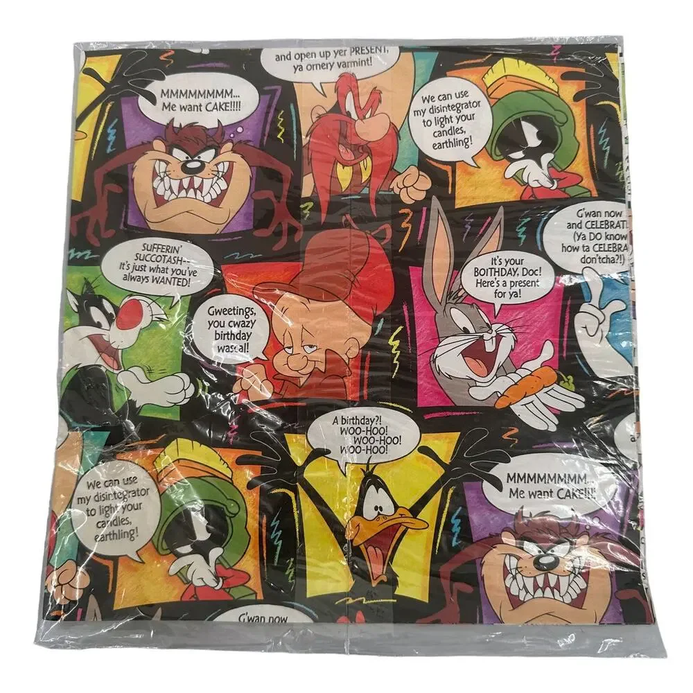 Hallmark Looney Tunes Birthday Gift Wrap Wrapping Paper 1994 2 Sheets NEW